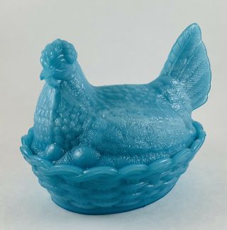 Vtg Vp Portieux Vallerysthal France Blue Slag Glass Hen On Nest Candy Dish Lrg