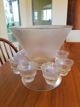 Mcm Federal Glass Punch Bowl Set Norse Pattern Complete Pristine
