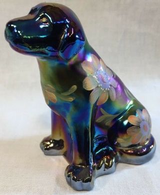 Fenton Art Glass Hand Painted Amethyst Carnival Puppy Dog