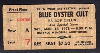 1978 Blue Oyster Cult Be Bop Deluxe Concert Ticket Stub Buffalo Ny Spectres