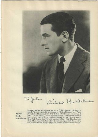 Richard Barthelmess Signed Vintage Page Autographed