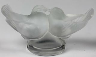 Signed Lalique French Art Glass Double Dove Bird Miniature Cabinet Sculpture Hld