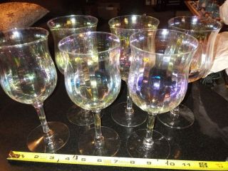 Vintage Set Of 6 Iridescent Crystal Optic Paneled Wine Glasses
