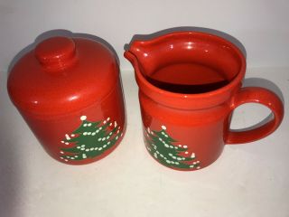25b Waechtersbach Christmas Tree Cookie Jar W Lid Red West Germany