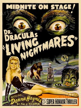 1950s Dr Draculas Living Nightmares Classic Science Fiction Movie Poster - 18x24