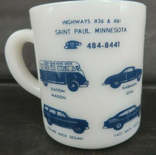 early 70s VW VOLKSWAGON advertising coffee milk glass mug SCHMELZ St Paul MN 3