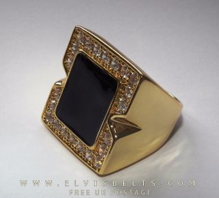 Luxury Elvis Crystal Black Onyx Concert Ring In 18 Gold Plate A Great Ring 11 - W