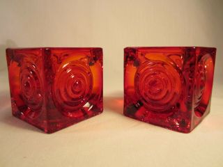 Vtg Viking Glass Mid - Century Modern 2 1/2 Inch Bullseye Ruby Red Candle Holders