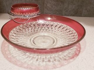 Vintage Indiana Glass Diamond Point Ruby Flash Chip And Dip Bowl