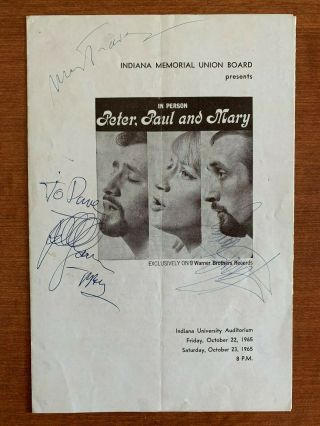 Peter,  Paul And Mary Concert Program With Autographs,  Indiana University,  1965