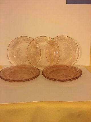 Sharon Pink Rose Dinner Plates (6) Federal Glass Pink Depression