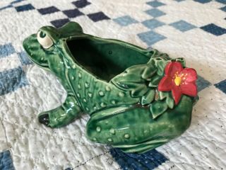 Vintage Mccoy Painted Frog With Flower Planter