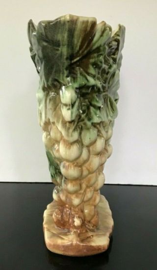 Vintage McCoy Pottery Brown Yellow Green Grapes Vase 1951 9 