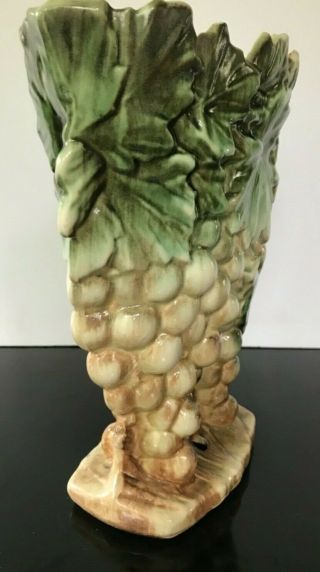 Vintage McCoy Pottery Brown Yellow Green Grapes Vase 1951 9 