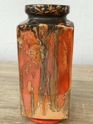 Vintage Ann Tyler Korn Art Pottery Vase Arts Crafts Style Iridescent Orange
