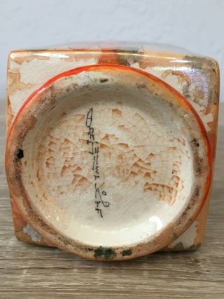 Vintage Ann Tyler Korn art pottery vase arts crafts style iridescent orange 6
