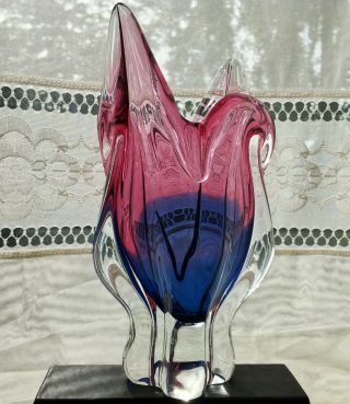 Vintage 1950s/60s Large Murano Sommerso Rose Pink Blue And Clear Glass Vase