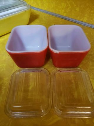 Vintage PYREX Primary Colors Refrigerator Dish Set of 4,  501s 502 503 With Lids 4