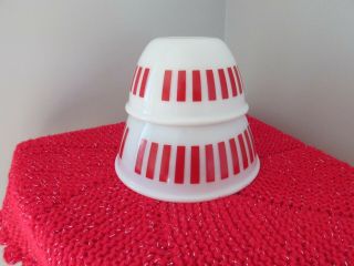 Set Of 2 Hazel Atlas Red Candy Stripe Mixing Bowls Read All
