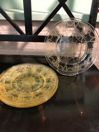 Cameo Yellow By Anchor Hocking Dinner Plate 9 3/8 " Depression Glass Set Of 5