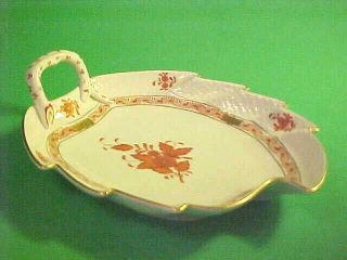 Hp Herend Chinese Bouquet Leaf Shape Dish Rust Color / Gold Trim