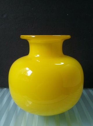 Glass Vase Art Cased Blown Hand Vintage Yellow White And Mcm Scandinavian? 7.  5 H 2