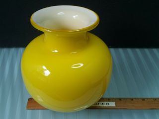 Glass Vase Art Cased Blown Hand Vintage Yellow White And Mcm Scandinavian? 7.  5 H 7