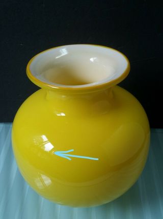 Glass Vase Art Cased Blown Hand Vintage Yellow White And Mcm Scandinavian? 7.  5 H 8