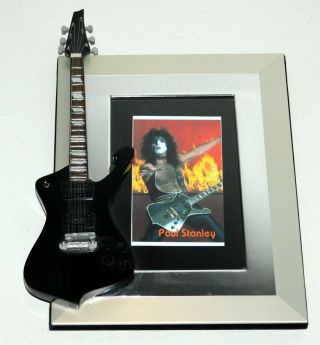 Kiss Band Paul Stanley Iceman Mini Miniature Guitar Mounted On Picture Frame