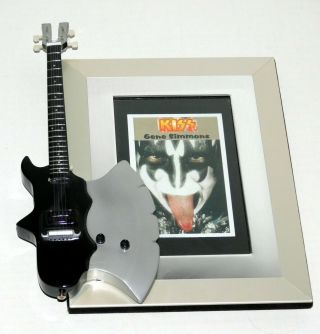 Kiss Band Gene Simmons Style Bass Mini Miniature Guitar Mounted On Picture Frame