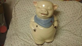 Shawnee Pottery Smiley Pig Cookie Jar W/lite Blue Scarf 1940 