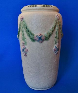 Scarce Roseville Art Pottery Pattern La Rose,  8.  25 " Vase W/ Old Blue Rv Mark