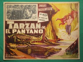 Johnny Weissmuller Tarzan En El Pantano Art Spanish Mexican Lobby Card
