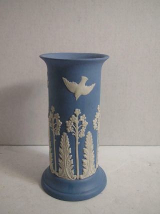 Large Vintage Wedgwood Blue Trumpet Vase Jasperware