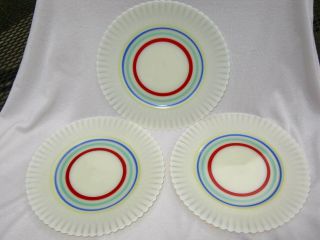 3 Vintage Macbeth Evans Petalware Salad Plates Cremax Bright Primary Color 8 "