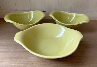 3 Vintage Russel Wright Steubenville Chartreuse Green Double Lug Serving Bowls