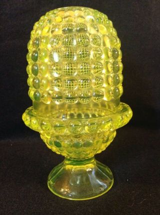 Vintage Antique Adams & Company Yellow Vaseline Glass Thousand Eye Fairy Lamp