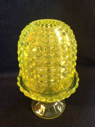 Vintage Antique Adams & Company Yellow Vaseline Glass Thousand Eye Fairy Lamp 2