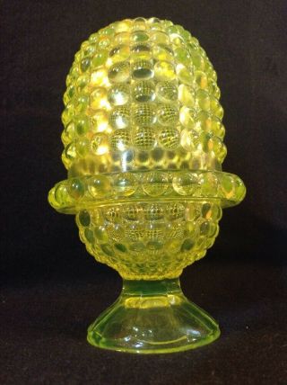Vintage Antique Adams & Company Yellow Vaseline Glass Thousand Eye Fairy Lamp 3