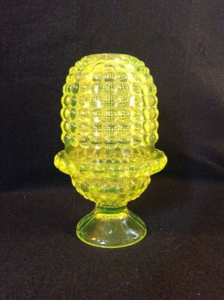 Vintage Antique Adams & Company Yellow Vaseline Glass Thousand Eye Fairy Lamp 4