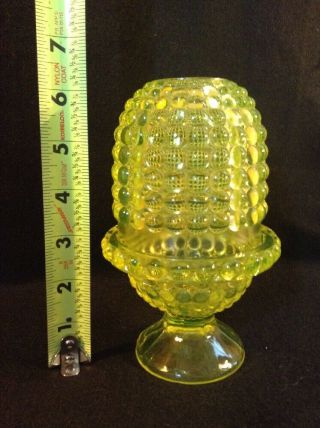 Vintage Antique Adams & Company Yellow Vaseline Glass Thousand Eye Fairy Lamp 5