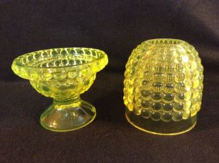 Vintage Antique Adams & Company Yellow Vaseline Glass Thousand Eye Fairy Lamp 6