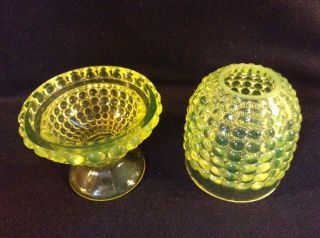 Vintage Antique Adams & Company Yellow Vaseline Glass Thousand Eye Fairy Lamp 7