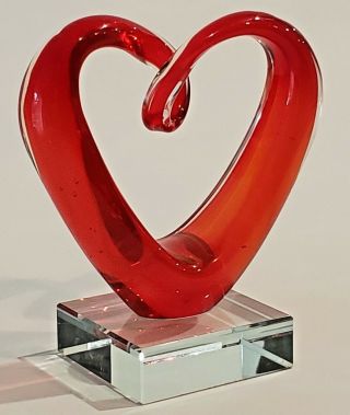 Art Glass Heart Sculpture Figurine Handmade Red Love Paperweight Home Decor