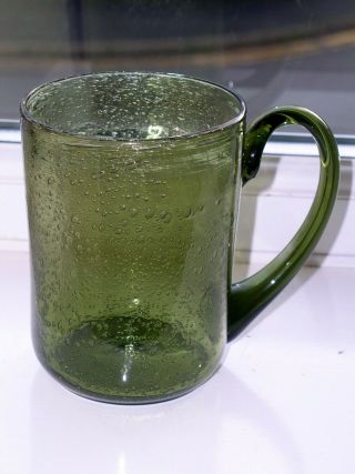 Erik Hoglund Hand - Made Glass From Sweden,  Large Green Beer Mug Signed