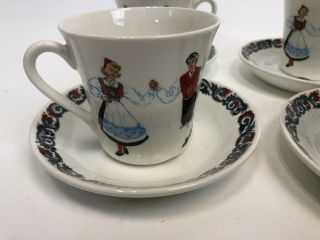 Vintage Figgjo & Flint Norway Porcelain Hardanger Dancers Set of 4 Cups Saucers 8