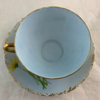 ANTIQUE LIMOGES HAND PAINTED GOLD BLUE CUP SAUCER SET YELLOW FLOWER BUTTERFLY 5