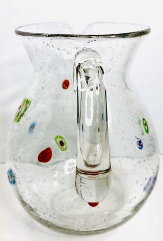 Art Glass Millefiori Hand Blown Large 9 inch Pitcher Bubble Glass 2