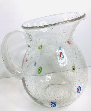 Art Glass Millefiori Hand Blown Large 9 inch Pitcher Bubble Glass 3