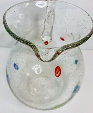 Art Glass Millefiori Hand Blown Large 9 inch Pitcher Bubble Glass 4